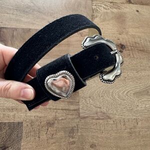 Vintage Black Suede Belt Silver Heart Buckle coquette western